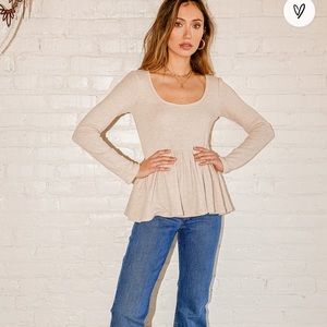 SOLD Lulu’s “Cutest Ever Beige Waffle Knit Long Sleeve Baby Doll Top”